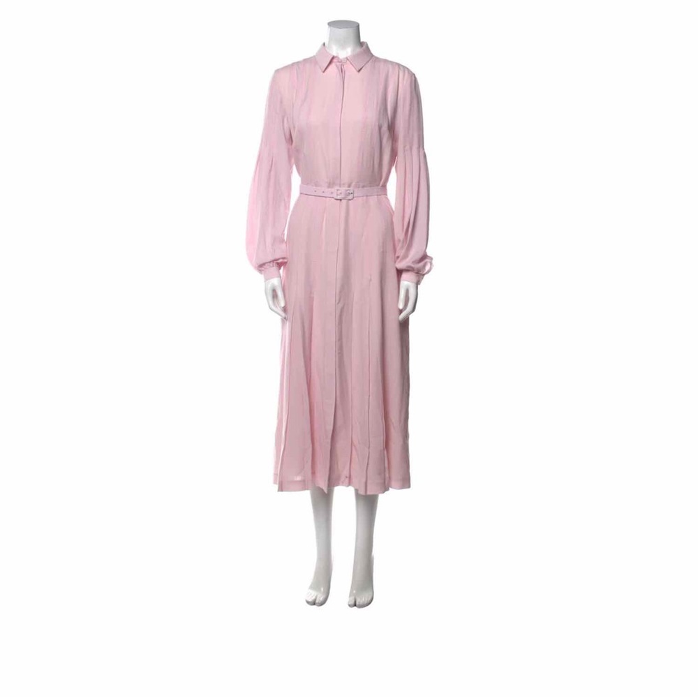 Gabriela Hearst Pink Long Sleeve Shirtdress with Belt & Button Closure at Front